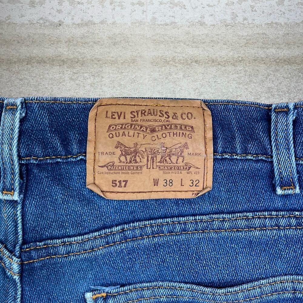 Vintage 80s Orange Tab Levis 517 Jeans 38x32 Bootcut Flared Fit Dark Wash - Picture 4 of 7